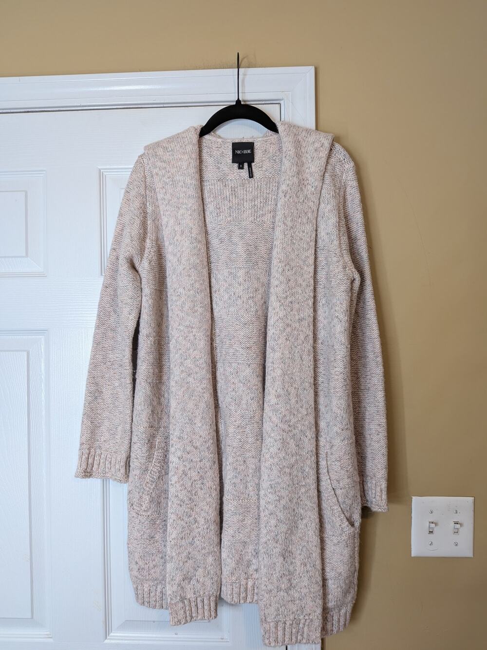 NIC+ZOE Hooded Long Open-Front Cardigan Sweater Size Small Marled Knit